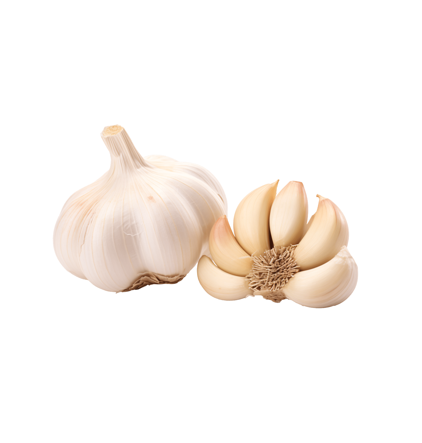 Garlic bulbs rest on a green background.