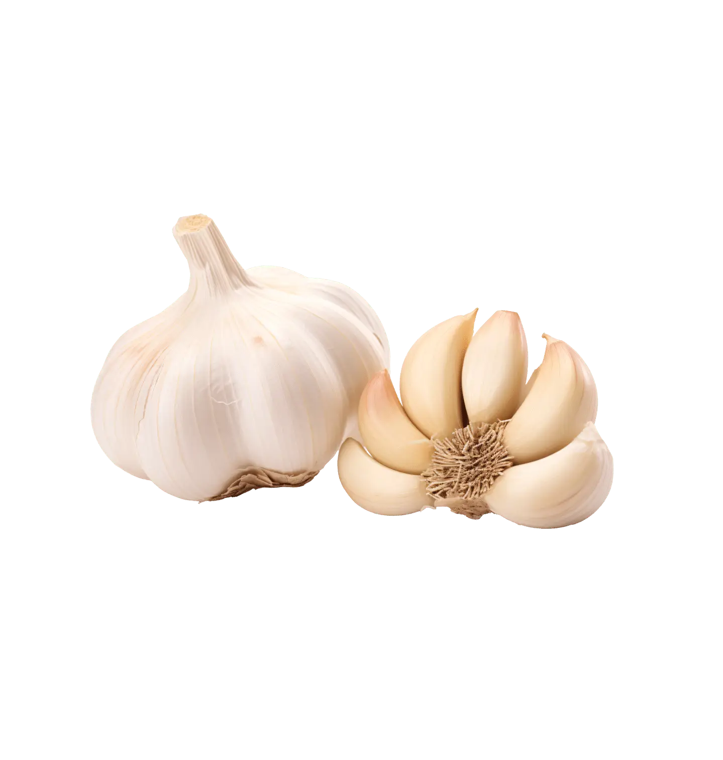 Garlic bulbs rest on a green background.