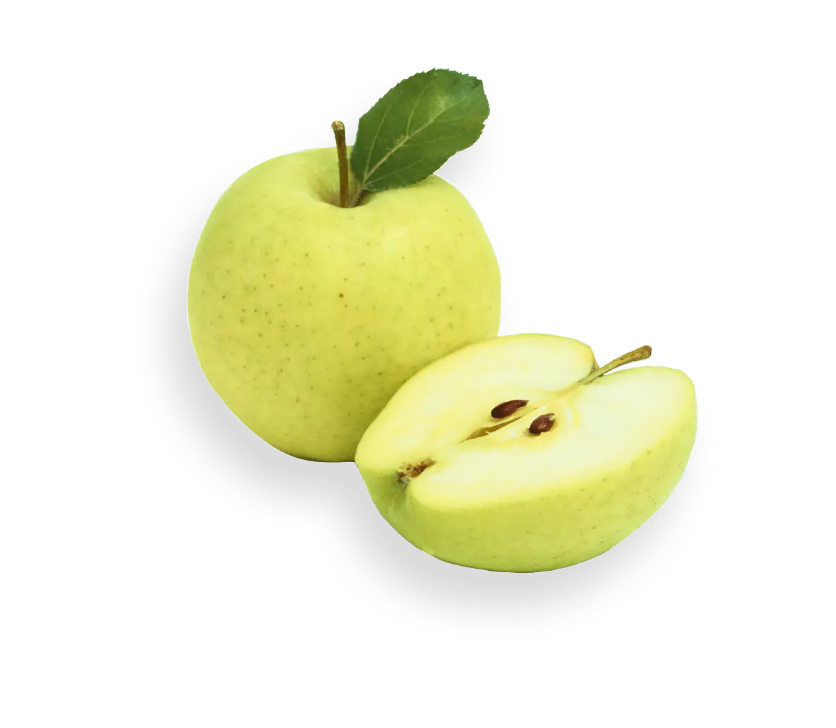 Apples sit halved against a green background.