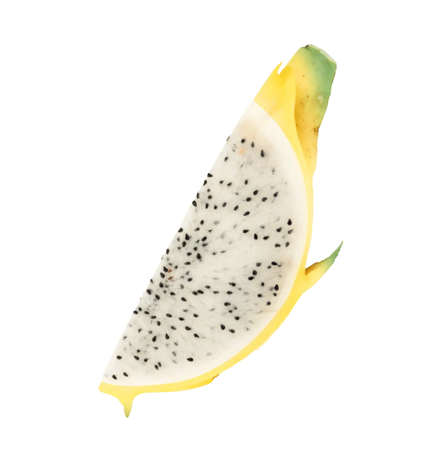 Yellow dragon fruit slice, isolated on black background.