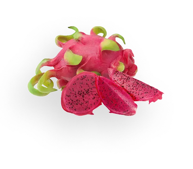 Dragon fruit sliced against black background.